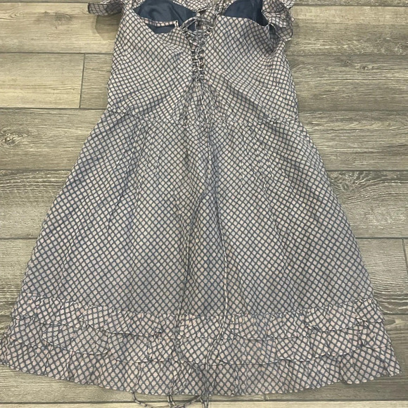 Navy and White Geometric Print Silk Ruffle Dress - Small by LaRok - Picture 5 of 7